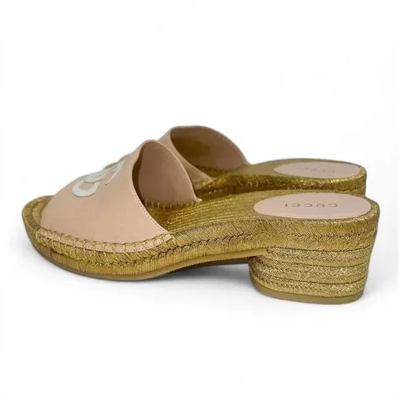 GUCCI Pink GG Logo Woven Open Toe Slide Sandals Size EU38.5 - Picture 7 of 15